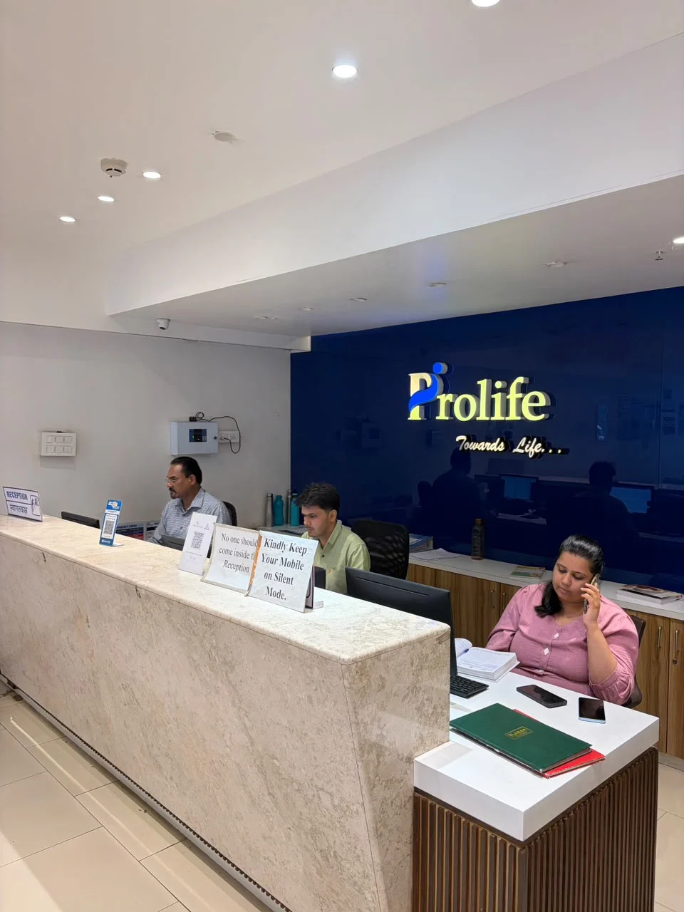 Reception desk at Prolife Cancer Centre, Market Yard, Pune